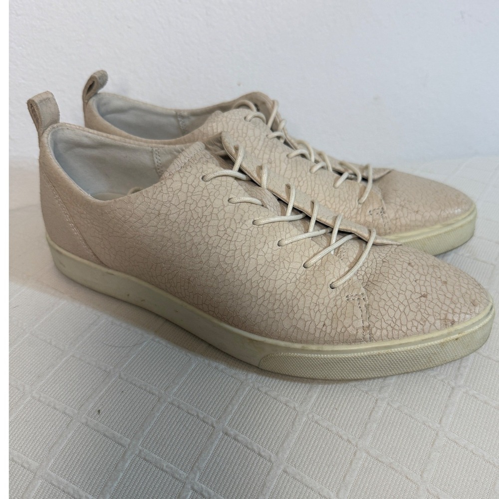 ECCO Soft 7 Sneakers Womens 39 8.5 Beige Crackled Leather Lace Up Casual Low Top